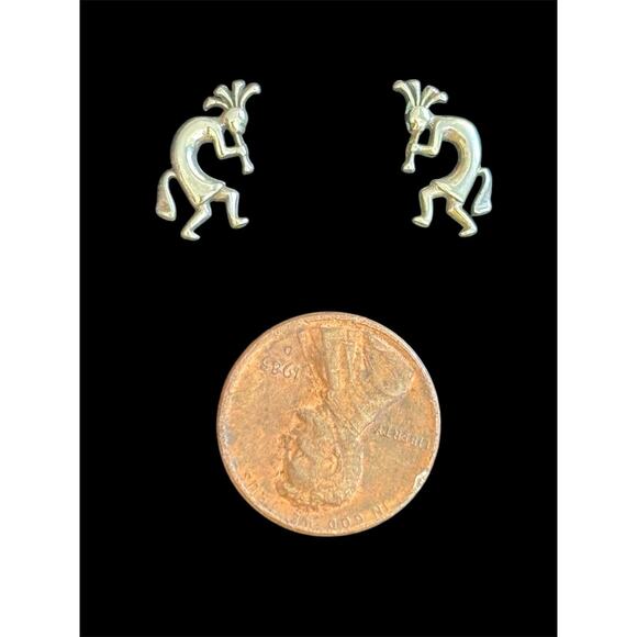VTG Signed Sterling Silver Kokopelli Stud Earrings Southwest Tribal Style 925 - Picture 3 of 4